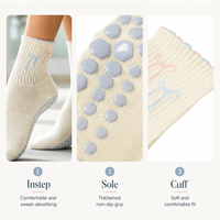 Chaussettes de yoga mi-mollet personnalisées pour femmes, antidérapantes, respirantes, à séchage rapide, avec logo personnalisé sur le corps