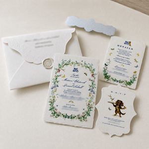 Suite d'invitations de mariage en papier fait main à bords festonnés, invitations florales aquarelles avec sceau de cire et enveloppe, cartes de mariage personnalisées - Product Image 4