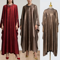 Robe Abaya Islamique de Luxe de Dubaï pour Femme, Élégante avec Strass, Design Décontracté, Robes Modestes Rouges pour Ramadan et Aïd, Été 2026