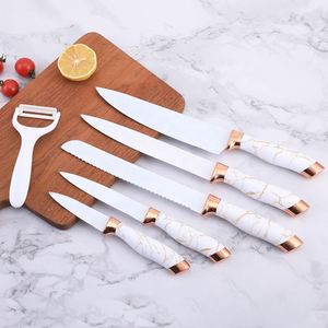 Bán buôn 7 cái phong cách mới dao nhà bếp thiết lập màu đen và trắng thép không gỉ với đá cẩm thạch xử lý bao gồm Knife Set chủ hộp - Product Image 3