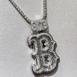 <span class=keywords><strong>Pendentif</strong></span> personnalisé en <span class=keywords><strong>argent</strong></span> sterling 925 taille émeraude VVS1 Moissanite en couches initiale lettre B <span class=keywords><strong>pendentif</strong></span> épais glacé - Product Image 1