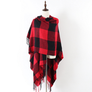 Nouveau <span class=keywords><strong>Poncho</strong></span> Châle Femme Hiver Rouge Motif Carreaux Classique Vente Chaude - Product Image 4