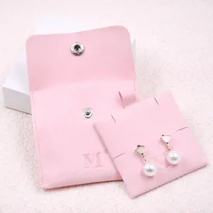 Bestpackaging Pink microfibre leather jewelri envelope flap Jewel packing pouch custom logo jewelry pouch with Insert card