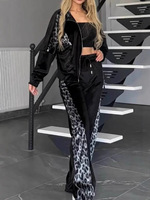 Ensemble décontracté 2 pièces pour femme : veste zippée et pantalon imprimé léopard – Tenue de sport en gros