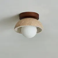 Mini Lustre Européen en Bois Jaune Design Grotte Alimenté par Courant Alternatif pour Chambre à Coucher