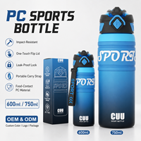 Bouteille d'eau sport Tritan personnalisée 600 ml 750 ml, dégradé de couleurs, anti-fuite, avec bouchon à clapet et sangle de transport pour la salle de sport, les voyages et les activités de plein air
