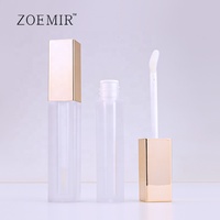 Emballage de gloss à lèvres carré de luxe en marque privée, flacon vide en plastique givré personnalisé pour rouge à lèvres liquide doré, 5 ml