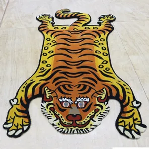 Tapete tibetano tigre amarelo e preto 3x5 pés padrão criativo para sala de estar para presente e decoração de casa tapetes de área de desenho animado