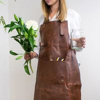 Celemek pinggang tanpa lengan kulit untuk koki profesional dengan Logo kustom kualitas tinggi penggunaan panas pakaian dapur