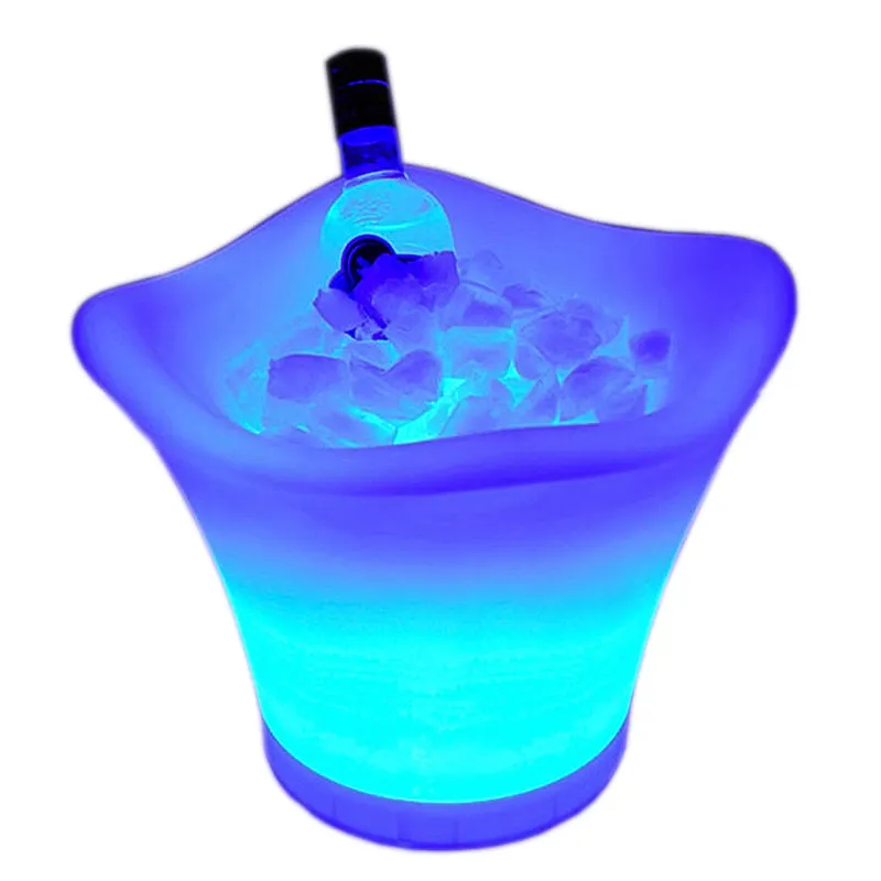 Holesale-cubo de hielo con luz LED, caja enfriadora de plástico con iluminación LED, para champán y vino