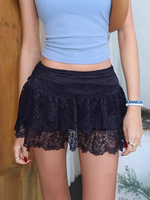 Jupe courte mini en polyester Pure Desire Sexy Lace Beaded Anti-Wrinkle Summer Dropped Waist 2024 pour femmes