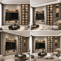 Meuble TV mural en bois de luxe moderne, meuble TV sur mesure pour salon avec étagères à LED, console multimédia, rangement pour meubles de maison
