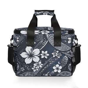 Sac à déjeuner en tissu Oxford à imprimé personnalisé Hibiscus Hawaïen avec logo, grande capacité, sac isotherme pour pique-nique - Product Image 6