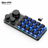 SIKAI 15-Tombol 3 Kenop Putar Pengontrol Makro Nirkabel dengan Kustomisasi 3-Lapisan Keypad Mekanik RGB untuk Alur Kerja Pencipta