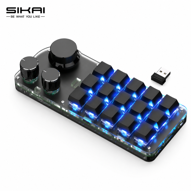 SIKAI 15-Key 3 Rotary Knobs Wireless Macro Controller with 3-Layer Customization RGB Mechanical Keypad for Creator Workflow