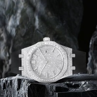 Montre pour homme en acier inoxydable avec cadran en verre, mouvement à quartz ETA, fabrication artisanale, moissanite, style hip-hop, dessin animé, résistance à l'eau de 20 m
