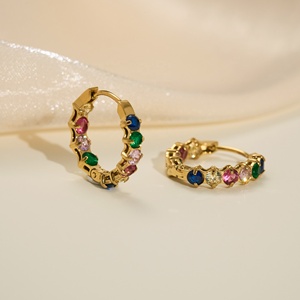 Nuovi <span class=keywords><strong>Orecchini</strong></span> a Cerchio Dazan in Acciaio Inossidabile Placcato Oro 18k, Ipoallergenici, Stile Vintage Lucido con Zirconi Colorati a Forma di <span class=keywords><strong>Corallo</strong></span> - Product Image 1