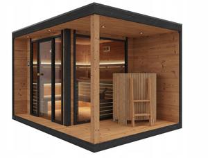 Sauna extérieur en forme de cube pour 4 à 6 personnes, sauna traditionnel à vapeur avec porte en bois thermique et en verre - Product Image 1
