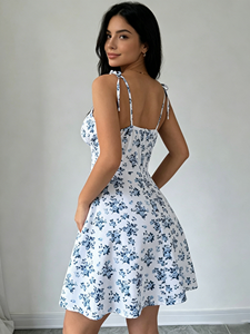 <span class=keywords><strong>Abito</strong></span> Estivo da Donna 2026 di Tendenza, <span class=keywords><strong>Elegante</strong></span> e Casual, <span class=keywords><strong>con</strong></span> Spalline Sottili, Arricciature, Squisiti <span class=keywords><strong>Volant</strong></span> e Stampa Floreale, a Vita Alta e Linea ad A - Product Image 2