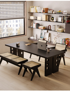 <span class=keywords><strong>Escritorio</strong></span> Moderno de Madera Maciza para Hogar u Oficina, <span class=keywords><strong>Escritorio</strong></span> Negro para Sala de Estar, Trabajo, Computadora, Lectura, Estudio, Caligrafía - Product Image 4