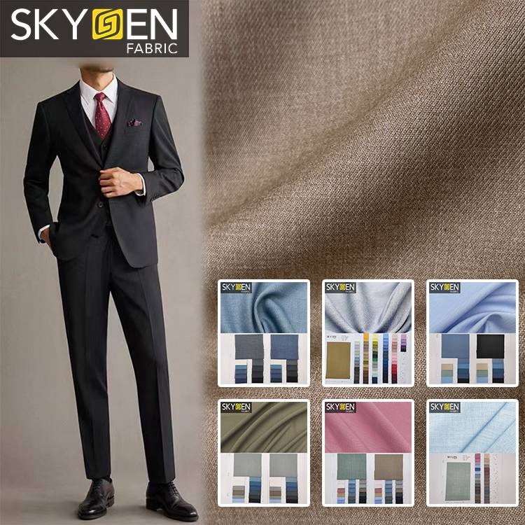 Pantalon de chemise Skygen TR Suiting Tissu Dobby uni en sergé Tissu en polyester viscose rayonne tissé en rouleau