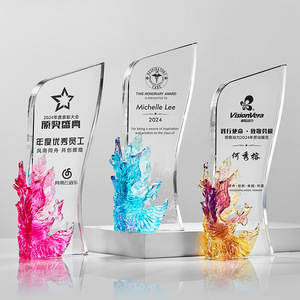 Crystal Phoenix <b>Trophy</b> Laser <b>Engraved</b> Uv Printing Awards Business Gifts Durable Annual Meeting Outstanding Employee - Product Image 1