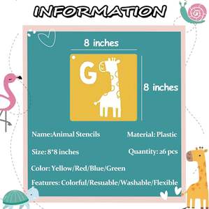 Pochoirs de dessin d'animaux en plastique réutilisables pour enfants, modèles de lettres pour garçons et filles, 8x8, 26 pièces, A-Z - Product Image 5