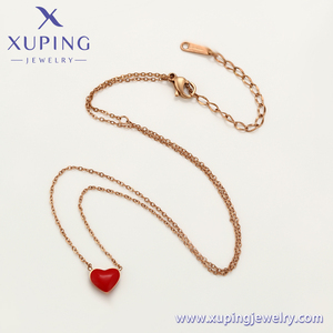 A00551448 Xuping joyería de moda elegante simple romántico rojo forma de corazón color oro rosa collar de acero inoxidable - Product Image 3