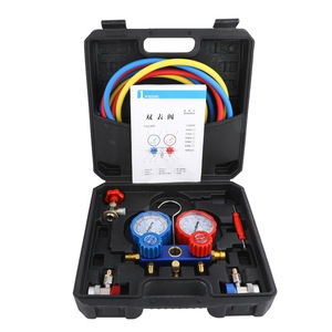 Pressure <b>Gauge</b> Kit R134a R22 R410a Dual <b>Gauge</b> Valve Assembly With Hoses And Tools For Car Air Conditioning Repair - Product Image 4