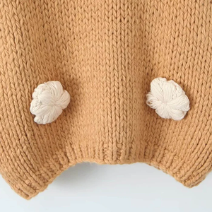 Suéter de punto hecho a mano con mangas abullonadas y flores en 3D para <span class=keywords><strong>mujer</strong></span> - Product Image 5