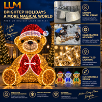 Grand motif lumineux de Noël en métal, ours multicolore de 3 m avec chapeau festif pour décoration extérieure de Noël