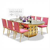 Table de salle à manger extérieure contemporaine en acier inoxydable doré, verre trempé durable, mobilier d'hôtel, événements, banquets