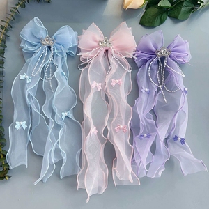 Jepit Rambut Yoly Cute Large 15.5 cm dengan Ikat Pita Renda, Jepit Rambut Pita Panjang Berbahan Jala, Aksesoris Rambut Fashion Motif Kepingan Salju untuk Wanita - Product Image 6