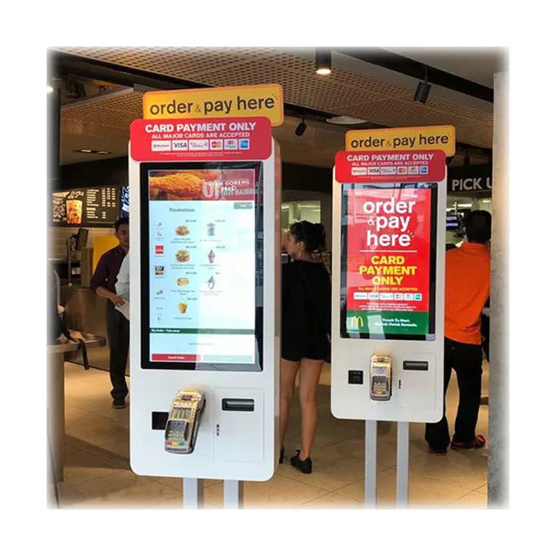 Totem 21.5 Makanan Cepat 24 32 inci layar sentuh mesin POS Self Service terminal pemesanan kios pembayaran untuk restoran