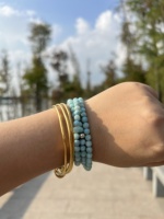 Vente en gros de bracelets élastiques en perles de larimar en pierre naturelle, bijoux faits main, bracelets à breloques pour cadeau