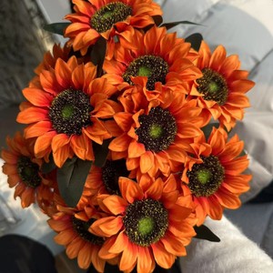 Venta caliente hermosa 9 cabezas otoño color artificial girasol ramo hogar boda Navidad Decoración - Product Image 3