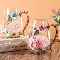 Ensemble de tasses à café et à thé en verre de luxe créatif, cuillère, design rose bleu transparent coloré, résistant à la chaleur, de haute qualité, pour cadeaux