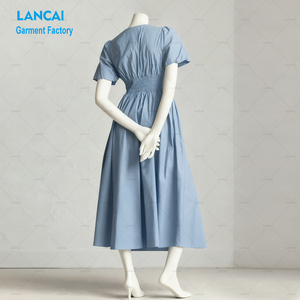 Elegante Vestido Midi de Mujer con Corte en A, Cintura Alta, Manga Abullonada, Cuello en V, Botones, Estampado de Leopardo/Liso, Estampados de Letras, Fabricante Personalizado - Product Image 2