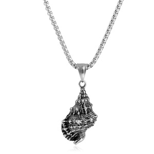 Pendentif conque en acier inoxydable pour hommes et femmes, collier de style rétro punk, vie marine, cadeau 231077 - Product Image 3