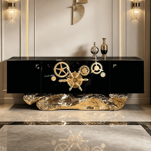 Console d'entrée de luxe haut de gamme avec rangement et meuble TV, cadre en bois massif et laiton artisanal, design doré froissé pour appartement C02 - Product Image 3