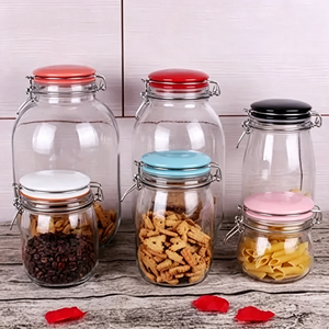 500ml 750ml 1000ml Glazen voorraadpottenset met opdruk, voedselcontainer met keramische klikdeksel, grote cilinder voor de keuken - Product Image 4
