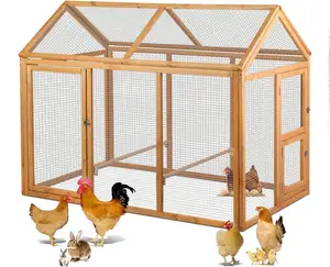 Outdoor chicken coop with root pole Wooden rabbit house Hen house pet cage, suitable for outdoor, backyard farms