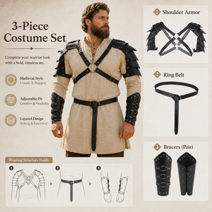 Set di Armature per Spalle e Bracciali con Cintura, Stile Medievale Cavaliere Vichingo, in Pelle PU Regolabile, per Guerrieri, Halloween, Cosplay, Accessori per Costumi TV e Film - Product Image 4