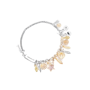Bracelet fin avec breloques en acier inoxydable 316L plaqué or PVD, avec perles, coquillages et étoiles de mer, pour femmes - Product Image 2