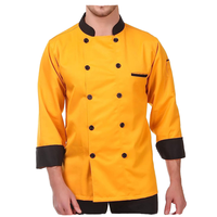 Veste de chef jaune pour homme, manches longues, en coton tissé, uniforme pour restaurant, bar, cuisine, avec bordure et boutons noirs