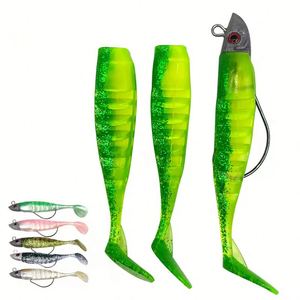Topline Lead Head Jigs 软质鱼饵 T型尾海鲈鱼梭鱼曲柄钩沉水式鱼饵硅胶鱼饵 - Product Image 1