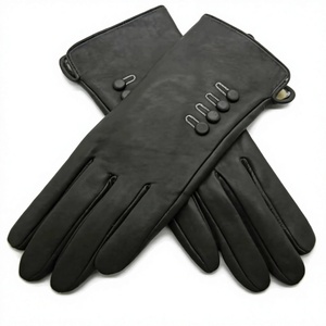 Gants d'hiver en cuir de mouton noir pour femmes, longueur poignet, style uni, non doublés, design thermique pour un usage quotidien - Product Image 5