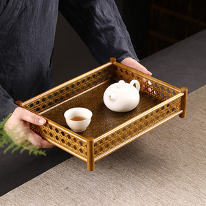 Boîte de rangement en bambou ajouré avec couvercle, ensemble de thé, organisateur de bureau, style zen chinois - Product Image 2
