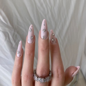 <span class=keywords><strong>Ongles</strong></span> pressés <span class=keywords><strong>Luna</strong></span>, 10 pièces, ABS, rose doux, élégant, peint à la main, étoiles, autocollants pour <span class=keywords><strong>ongles</strong></span> complets, colle, à retirer par pression, taille moyenne/longue - Product Image 3