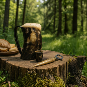 Handmade Polished Horn <b>Mug</b> 16-20 Oz With Shot Glass And Bottle Opener Vintage Rustic Drinking Set For Camping - Product Image 1